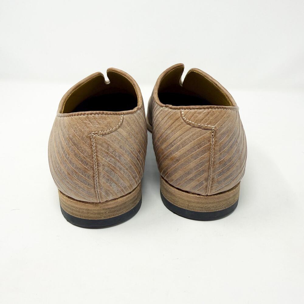 Billy Reid Tan Tooled Leather Striped Slip Ons Women's Sz 9.5 EUC Made in Italy - Picture 4 of 9